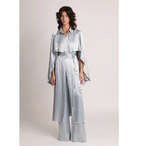 New Sabina Musayev Marella Midi Maxi Dress Trench Coat Belted Silky Cape Fantasy